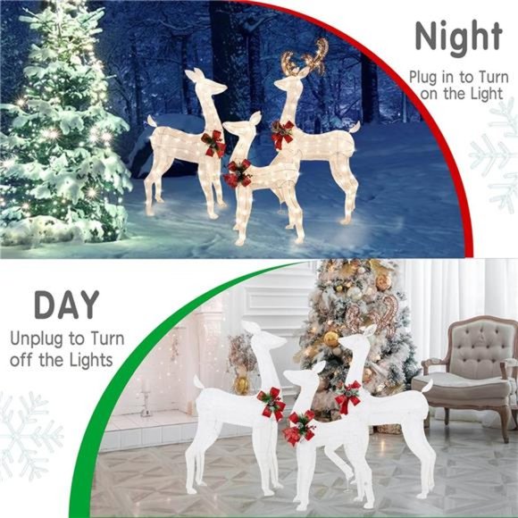 3-Pcs LED Lighted Christmas Deer Outdoor, 3DChristmas Reindeer Decor w/ 360 LED - Picture 6 of 6